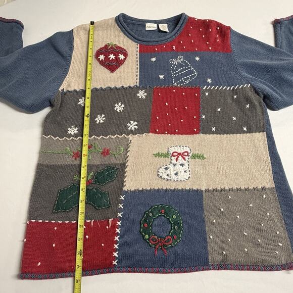 Vintage Cherokee Winter Holiday Christmas Patchwork Knit Sweater XL Stocking - Picture 9 of 12